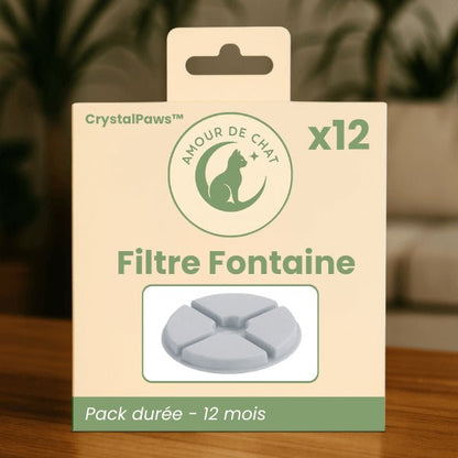 Filtre pour fontaine à eau chat autonomie 12 mois pack durée par 12 fontaine céramique CrystalPaws™