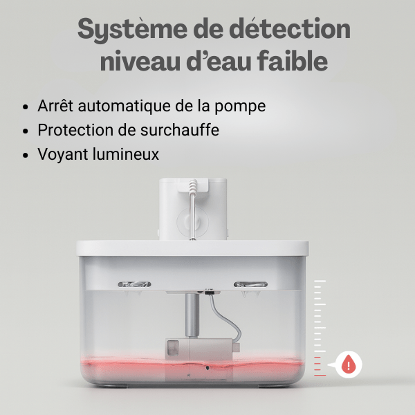 Fontaine a eau chat detecteur niveau d'eau faible voyant lumineux arrêt automatique Olyss™