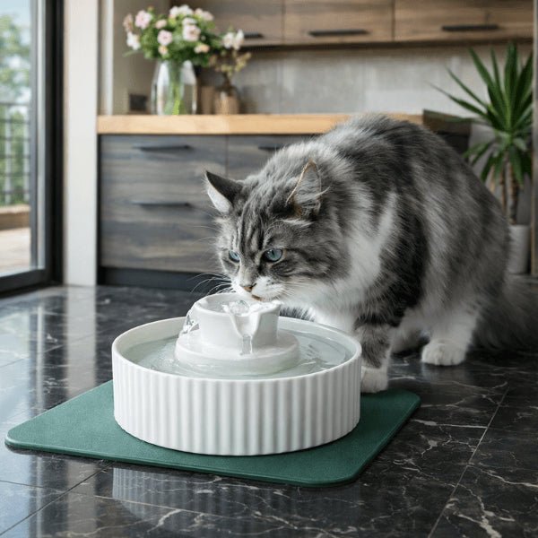 Fontaine à eau chat céramique à cascade naturelle lourde et stable en intérieur attirante - Organic™