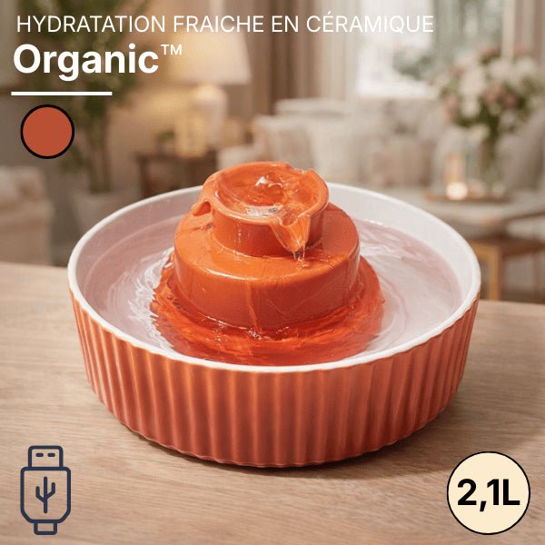 Fontaine à eau chat en céramique rouge avec cascade naturelle et fonctionnement silencieux - Organic™