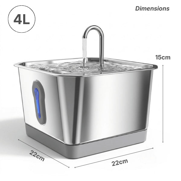 Fontaine à eau chat robinet inox 4 L sans fil compacte dimensions adaptées pour tous les chats