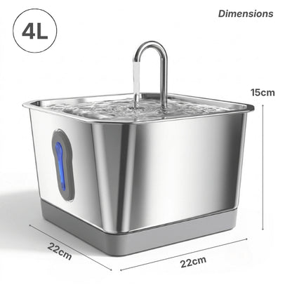 Fontaine à eau chat robinet inox 4 L sans fil compacte dimensions adaptées pour tous les chats