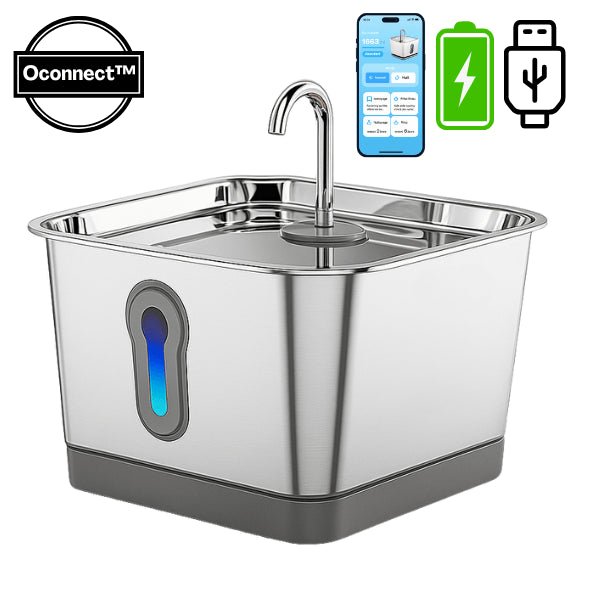 Fontaine à eau chat sans fil batterie USB connecté wifi inox robinet Oconnect™
