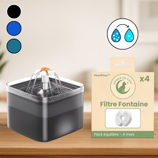 Fontaine à eau pour chat automatique fleuron 3 couleurs ou pack filtre fontaine chat PearlFlow™