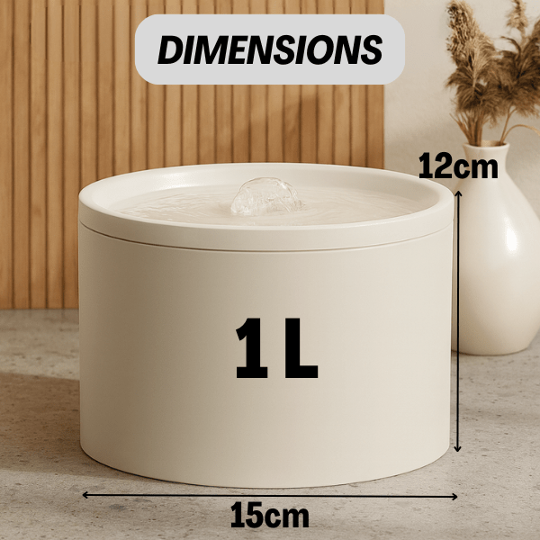 Fontaine a eau pour chat ceramique ronde blanche avec dimensions capacité 1 L CrystalPaws™