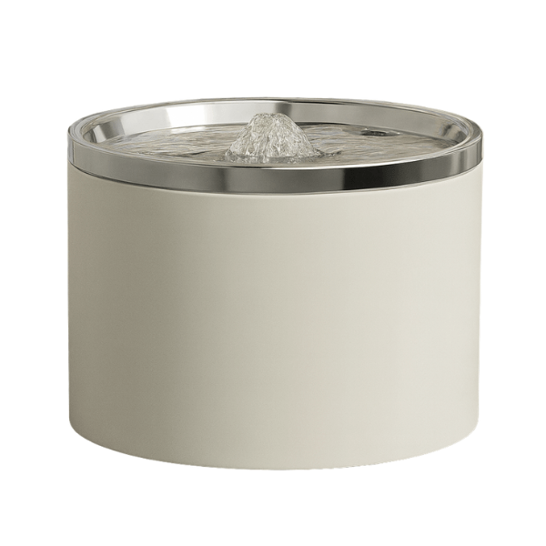 fontaine a eau pour chat ceramique ronde blanche plateau argenté CrystalPaws™