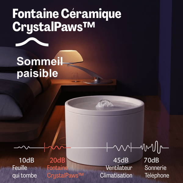 Fontaine a eau pour chat ceramique silencieuse pour un sommeil paisible CrystalPaws™