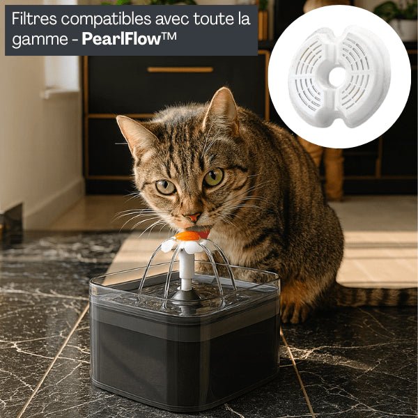 Fontaine à eau pour chat filtrée avec filtre fontaine eau chat compatible PearlFlow™