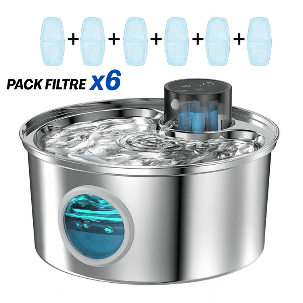 Fontaine a eau pour chat inox autonome avec pack filtre x6 Vinox™