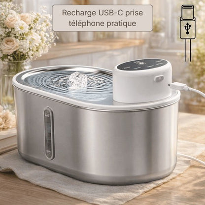 Fontaine à eau pour chat sans fil rechargeable par câble USB-C