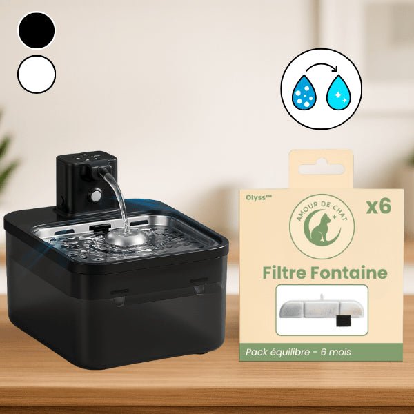 Fontaine a eau pour chat sans fil automatique ou pack filtre fontaine chat Olyss™