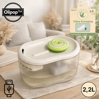 Fontaine chat design buse spirale USB 2,2 L avec pack filtre 4 couches compatible Olipop™ 