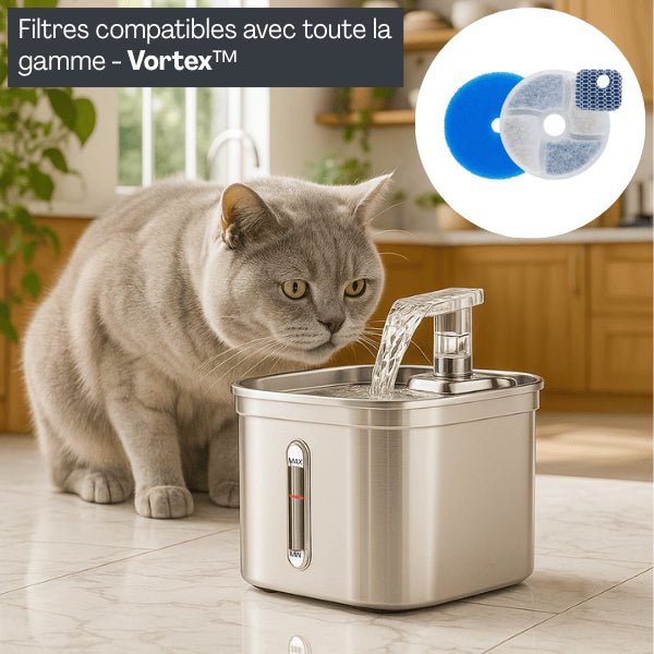 Fontaine chat filtrée avec filtre fontaine eau pour chat hydratation optimale compatible Vortex™