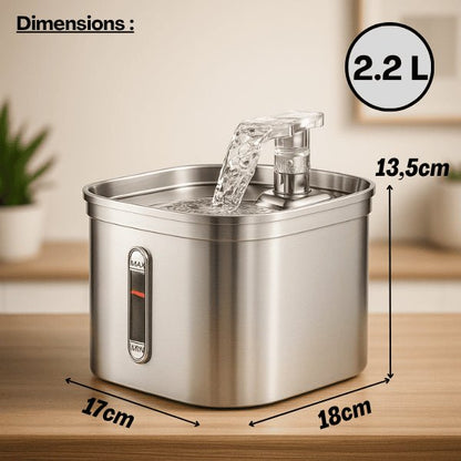 Fontaine chat inox capacité 2,2 litres pratique dimensions compactes Vortex™
