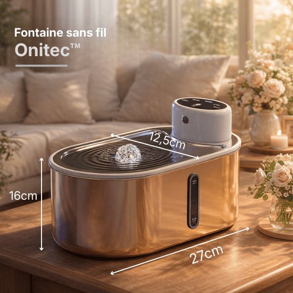 Dimensions de la fontaine chat inox sans fil à source centrale
