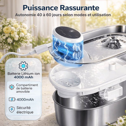 Fontaine chat sans fil avec batterie lithium 4000mAh longue autonomie