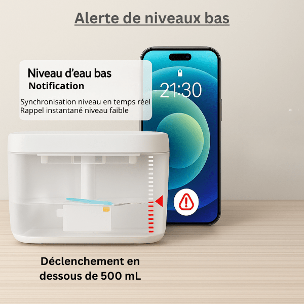 Fontaine eau chat alerte niveau bas notification téléphone connectée dessous 500 mL AquaTech™