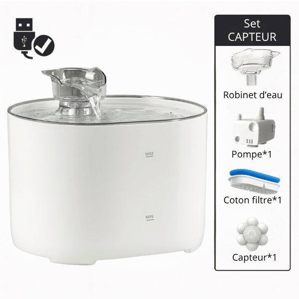 Fontaine eau chat automatique filtrante blanche set capteur mouvement Studiofresh™