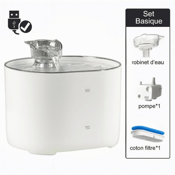 Fontaine eau chat automatique filtrée USB blanche set basique robinet pompe filtre Studiofresh™