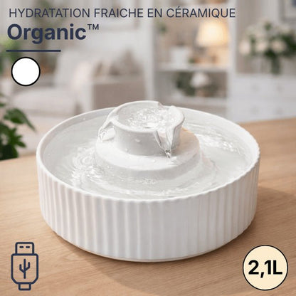 Fontaine à eau chat en céramique blanche avec source centrale à cascade et eau filtrée - Organic™