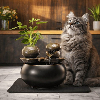 Fontaine à eau chat céramique élégante  design intégrée dans intérieur moderne