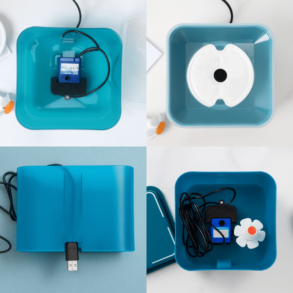Fontaine eau chat facile à monter démonter plan montage pratique verte carré LED PearlFlow™