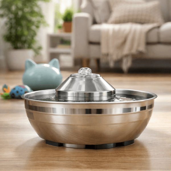 Fontaine eau chat en inox avec base stable et antidérapante
