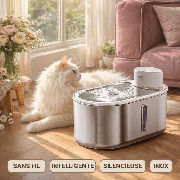 Fontaine eau chat en inox sans fil intelligente et silencieuse