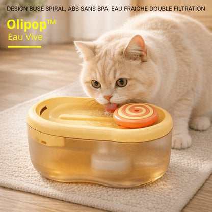 Fontaine eau chat 2,2 litres jaune et orange avec jet spirale doux et pompe silencieuse USB - Olipop™