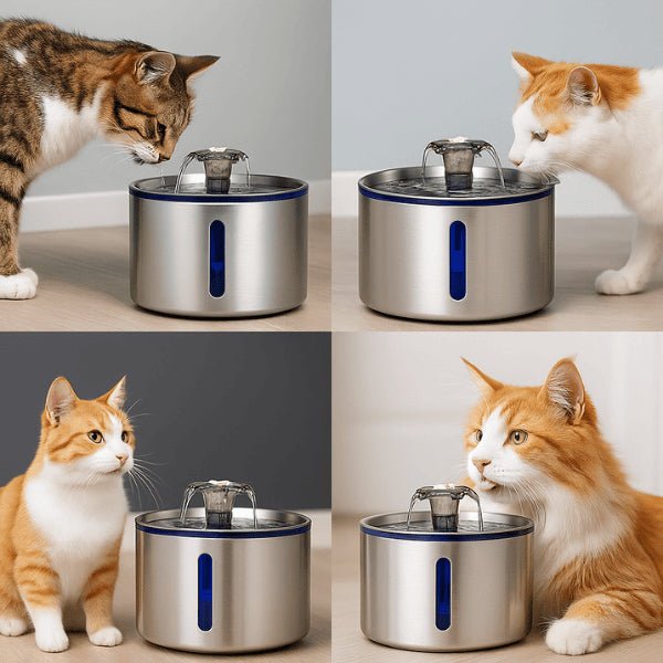 Fontaine eau pour chat inox automatique quatre présentations félin boit dans Hydrox™