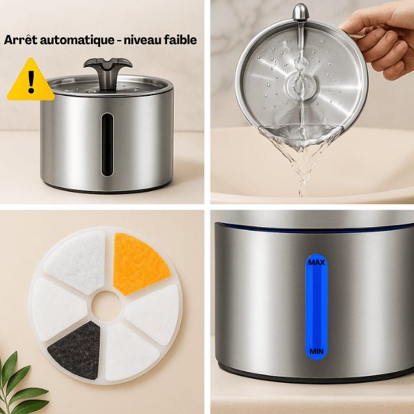 Fontaine eau pour chat inox pratique facile à nettoyer niveau d'eau filtre durable Hydrox™