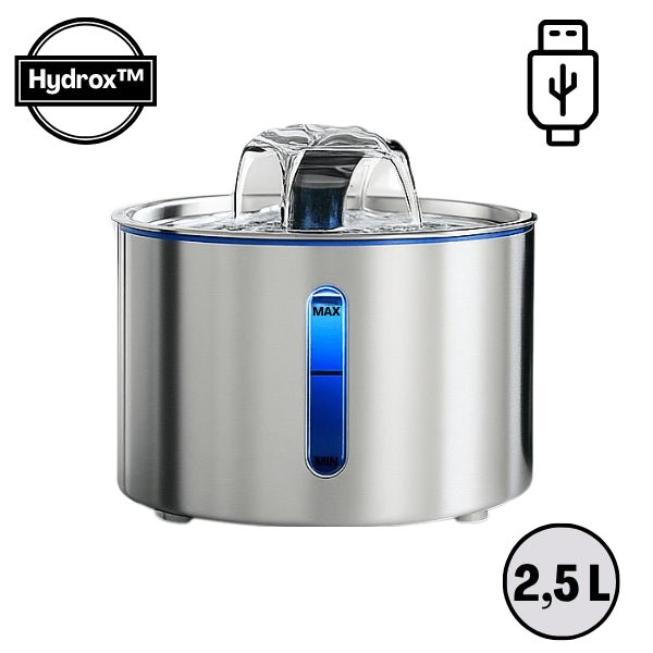 Fontaine eau pour chat USB silencieuse automatique inox filtrée source eau pure Hydrox™
