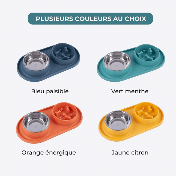 Gamelle anti-glouton chat double bols 4 couleurs croquettes eau | Oxford Duo™