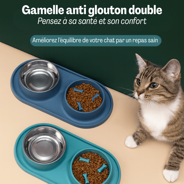 Gamelle anti-glouton chat double bols alimentation plus lente | Oxford Duo™