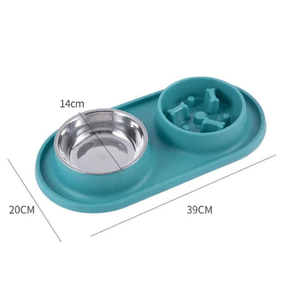 Gamelle anti-glouton chat double bols inox amovible croquettes eau vert | Oxford Duo™