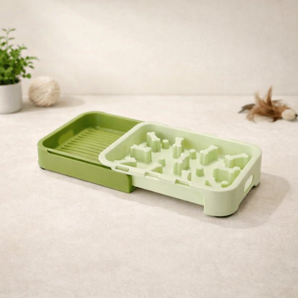 Gamelle anti glouton pour chat avec tiroir pour séparer aliments secs et humides
