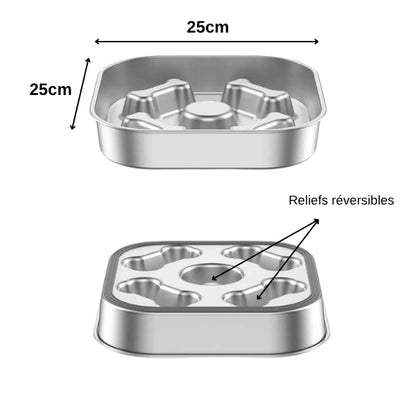 Gamelle antiglouton chat inox double utilisation avec reliefs réversibles 25 cm permettant de ralentir la prise alimentaire
