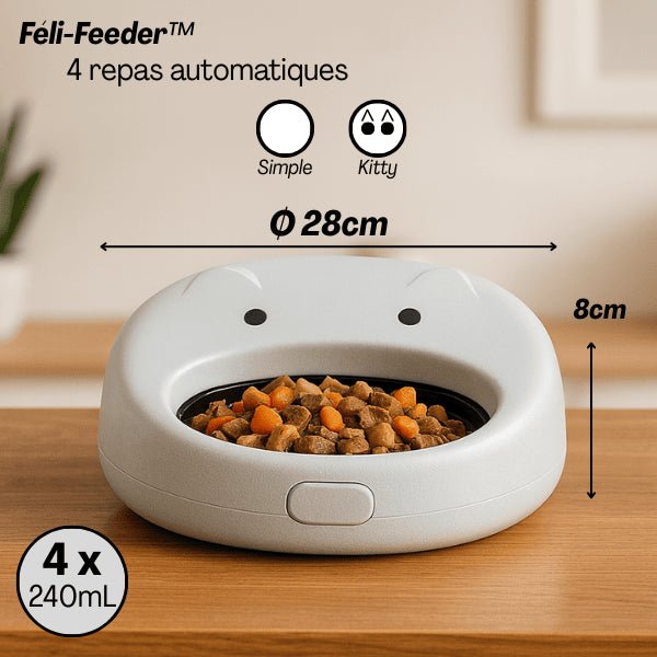 Gamelle automatique chat nourriture 4 repas 240 ml version simple kitty dimensions Féli-Feeder™