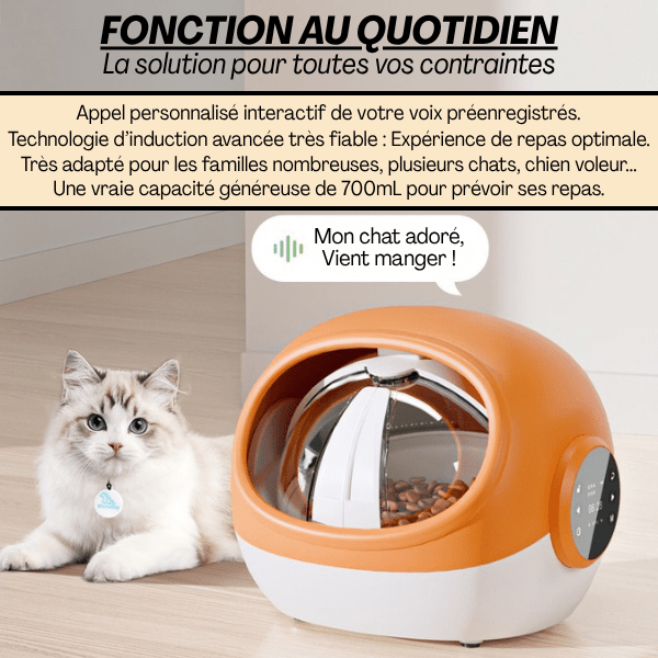 Gamelle automatique chat puce detecteur intelligente appel personnalisé interactif CrocTech Edition™ - Amour de Chat