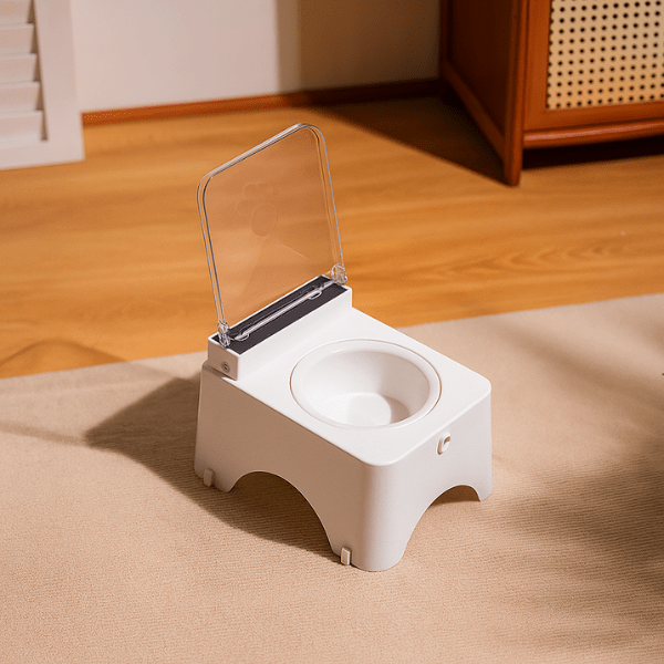 Gamelle chat surélevée automatique sans fil à capteur couvercle bol céramique amovible - Smart Feeder™