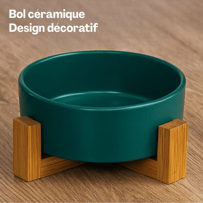 Gamelle chat ceramique ronde verte simple bol adapté pour chaton et chat adulte - CrocCat™
