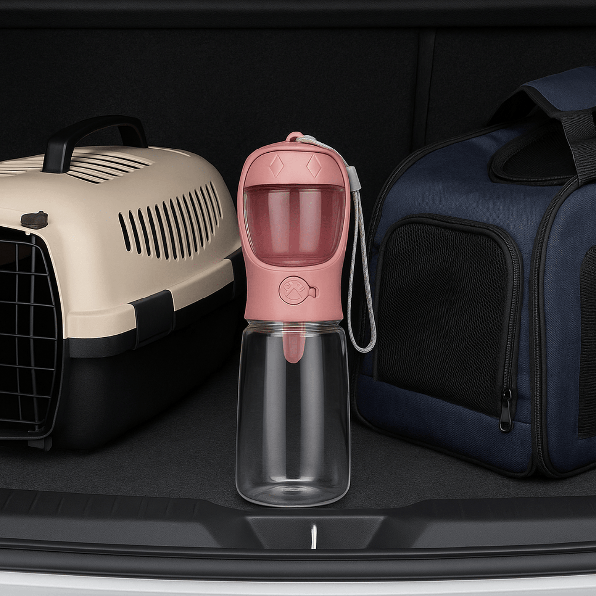 Gamelle chat portable 3en1 rose gourde transport dans coffre voiture pour ballade chat - Croq-Pocket­™