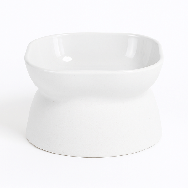Gamelle chat surélevée 2 en 1 réversible polyvalente carré et ronde blanche - Bol Purrfect™
