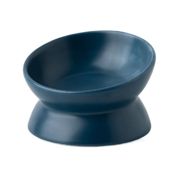 Gamelle chat surélevée inclinée céramique ronde bleue - BowlMagic™