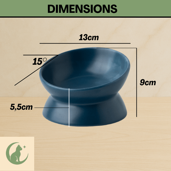 Gamelle chat surélevée inclinée 15° ronde bleu bol Ø 13 cm H 9 cm -  BowlMagic™