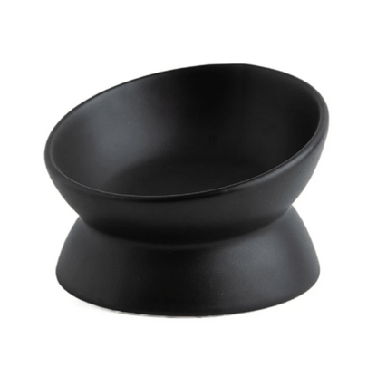 Gamelle chat surélevée inclinée céramique ronde noire - BowlMagic™