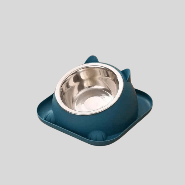 Gamelle chaton bol inox et support surélevée inclinée bleu - Bowl Design™