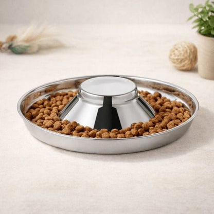 Gamelle glouton chat inox avec croquettes pour ralentir alimentation et éviter régurgitations