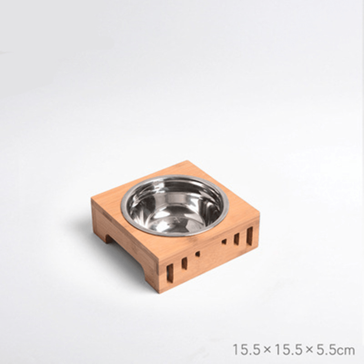 Gamelle pour chat simple bol inox support bois bambou dimensions - Céraminox-Cat™