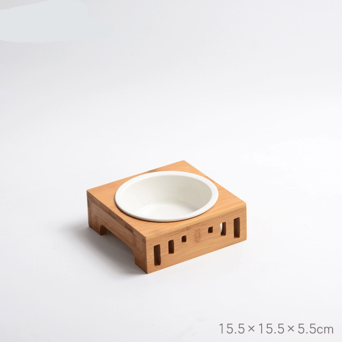 Gamelle pour chat simple bol céramique support bois bambou dimensions - Céraminox-Cat™